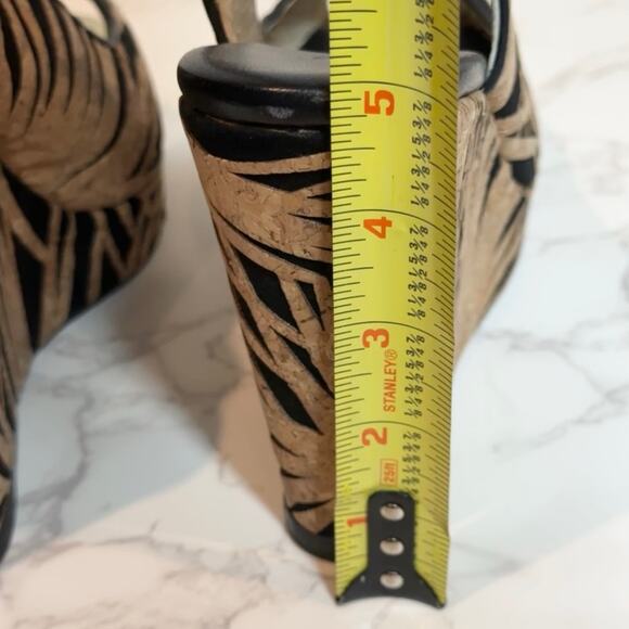 JIMMY CHOO Prova Black Laser-Cut Suede & Cork Wedge, 120mm SZ IT41 US10 $625 - Picture 7 of 12